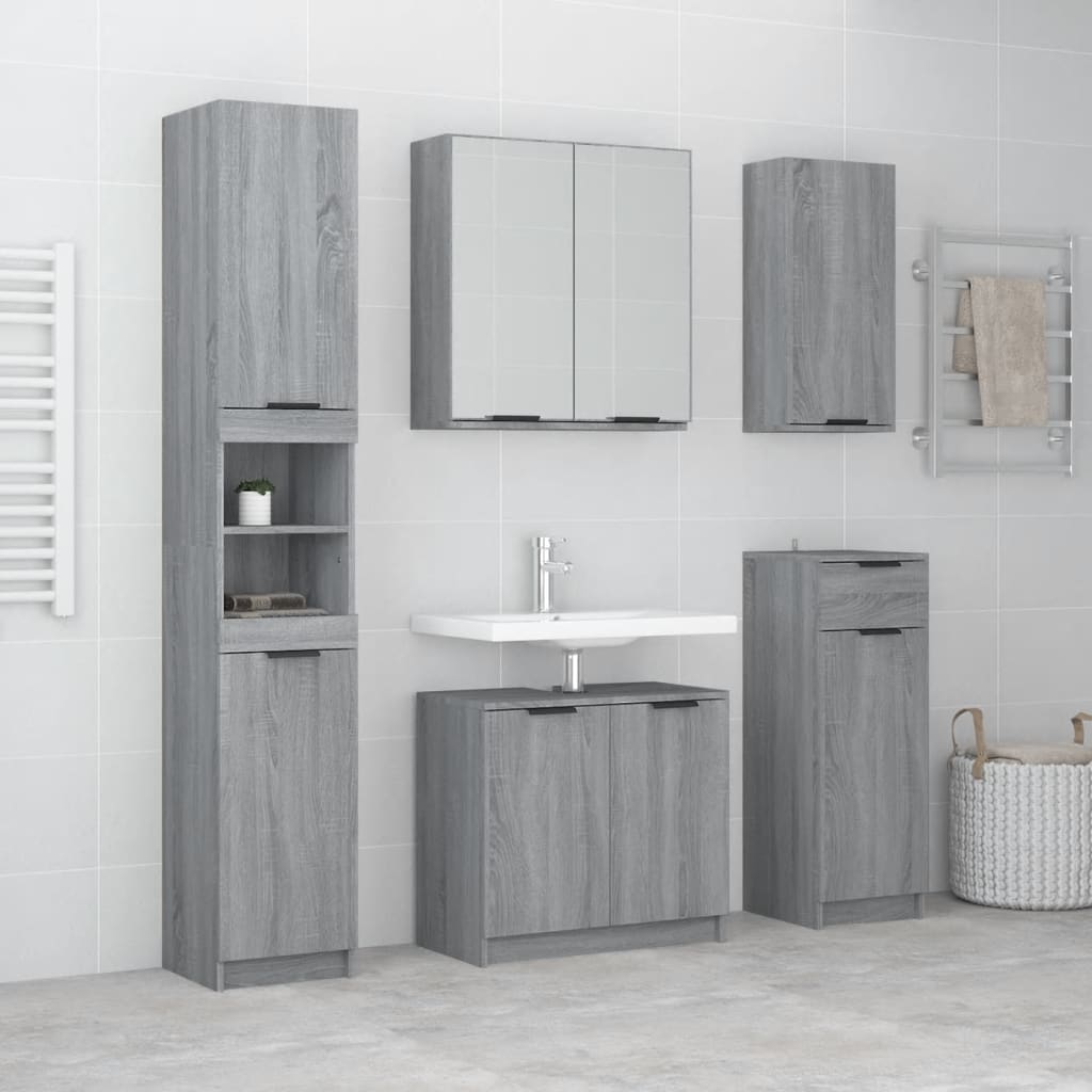 foto del prodotto set mobili da bagno 5 pz grigio sonoma in legno multistrato cod mxl 48151