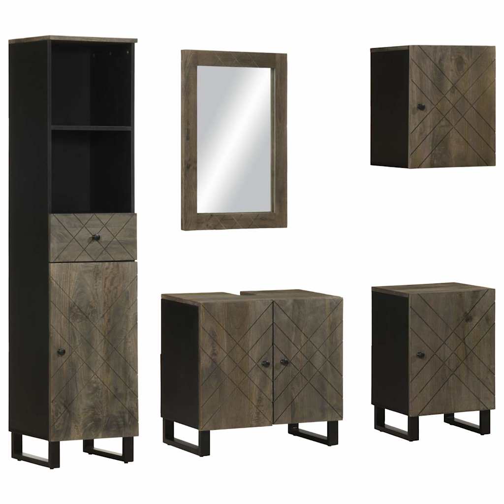 foto del prodotto set mobili da bagno 5 pz nero in legno massello di mango