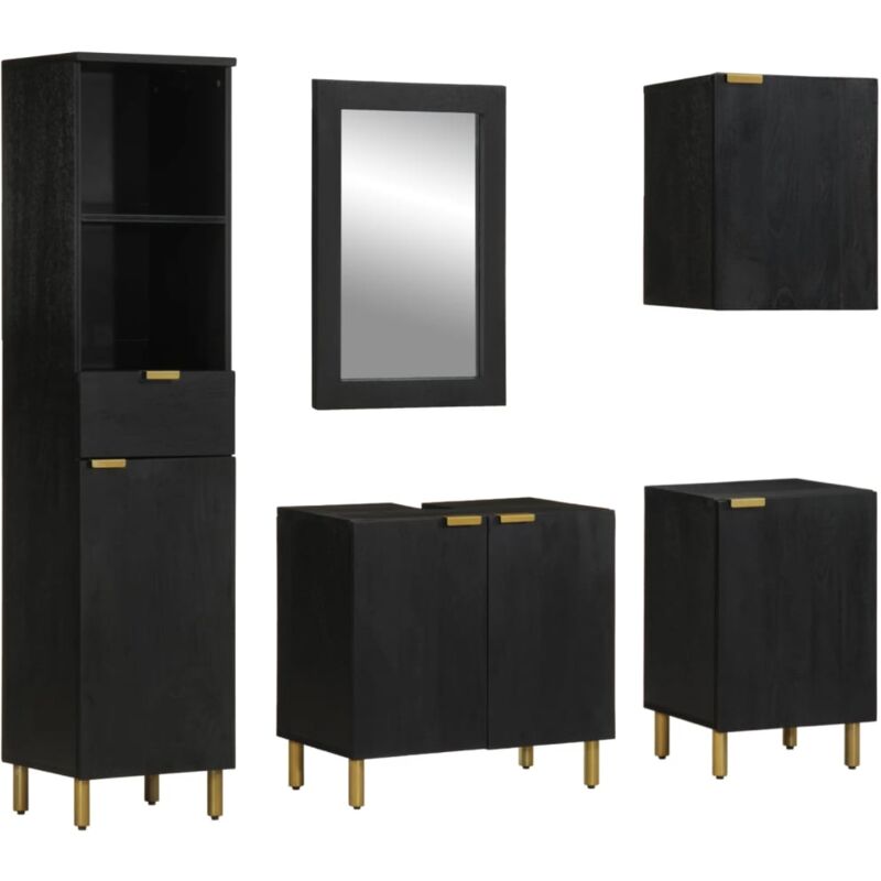 foto del prodotto set mobili da bagno 5 pz nero in legno multistrato vidaxl