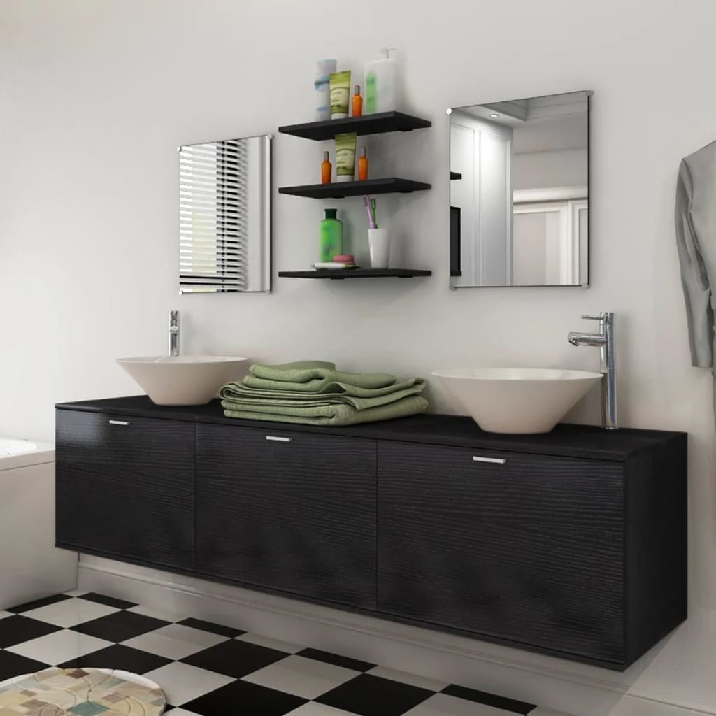 foto del prodotto set mobili da bagno 8 pz con lavandino nero cod mxl 31353