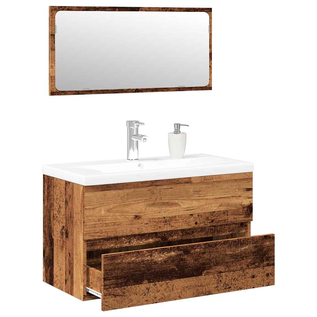 foto del prodotto set mobili da bagno legno antico in legno multistrato