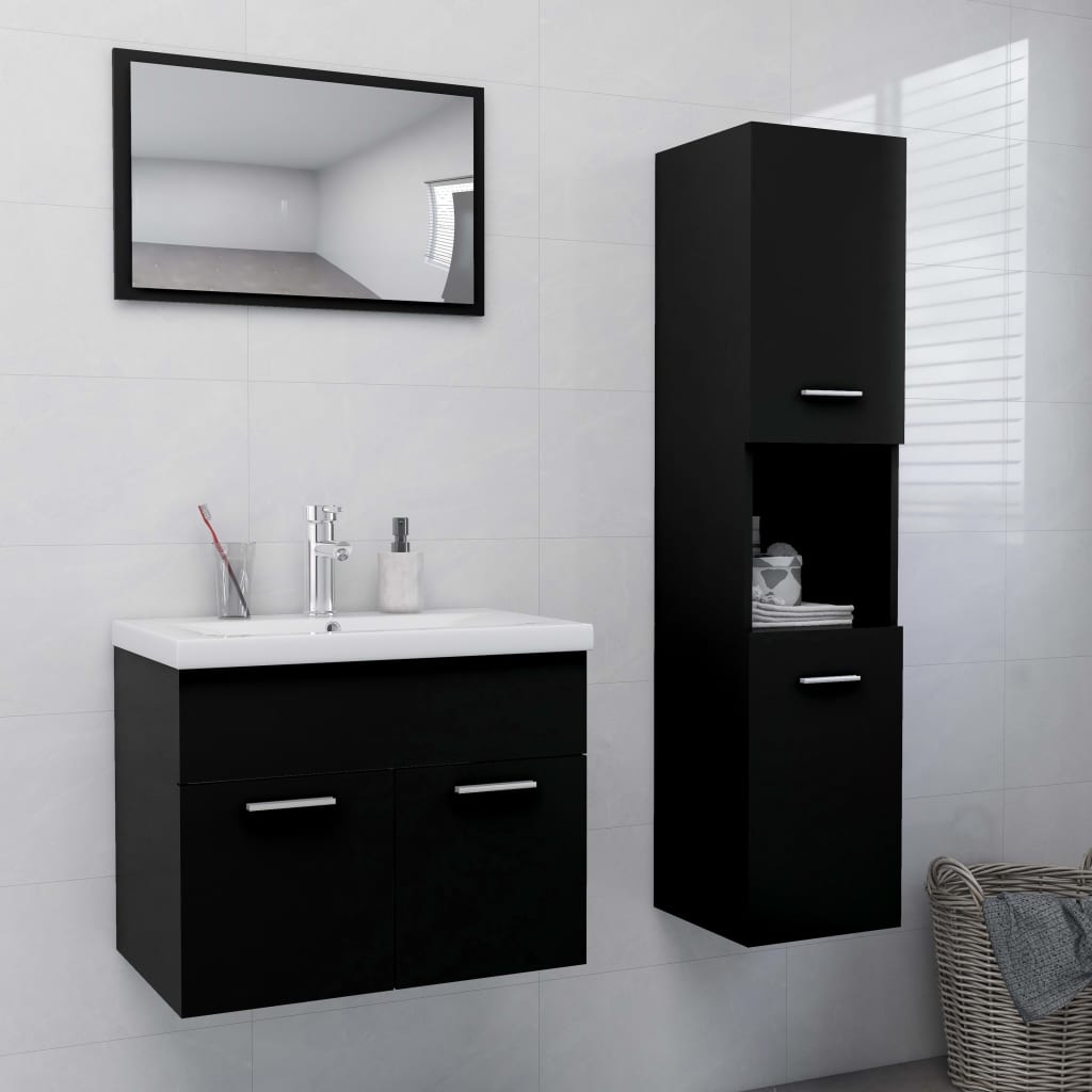 foto del prodotto set mobili da bagno nero in legno multistrato