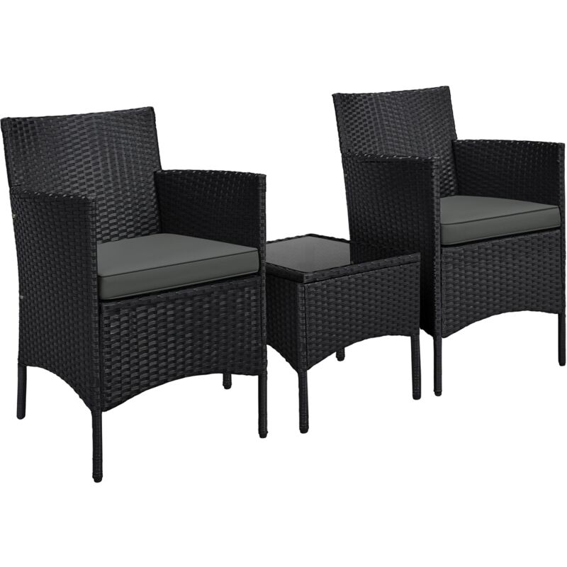 foto del prodotto set mobili da giardino 2 poltrone con cuscini e 1 tavolino in rattan pe impermeabile per esterno nero grigio yaheetech