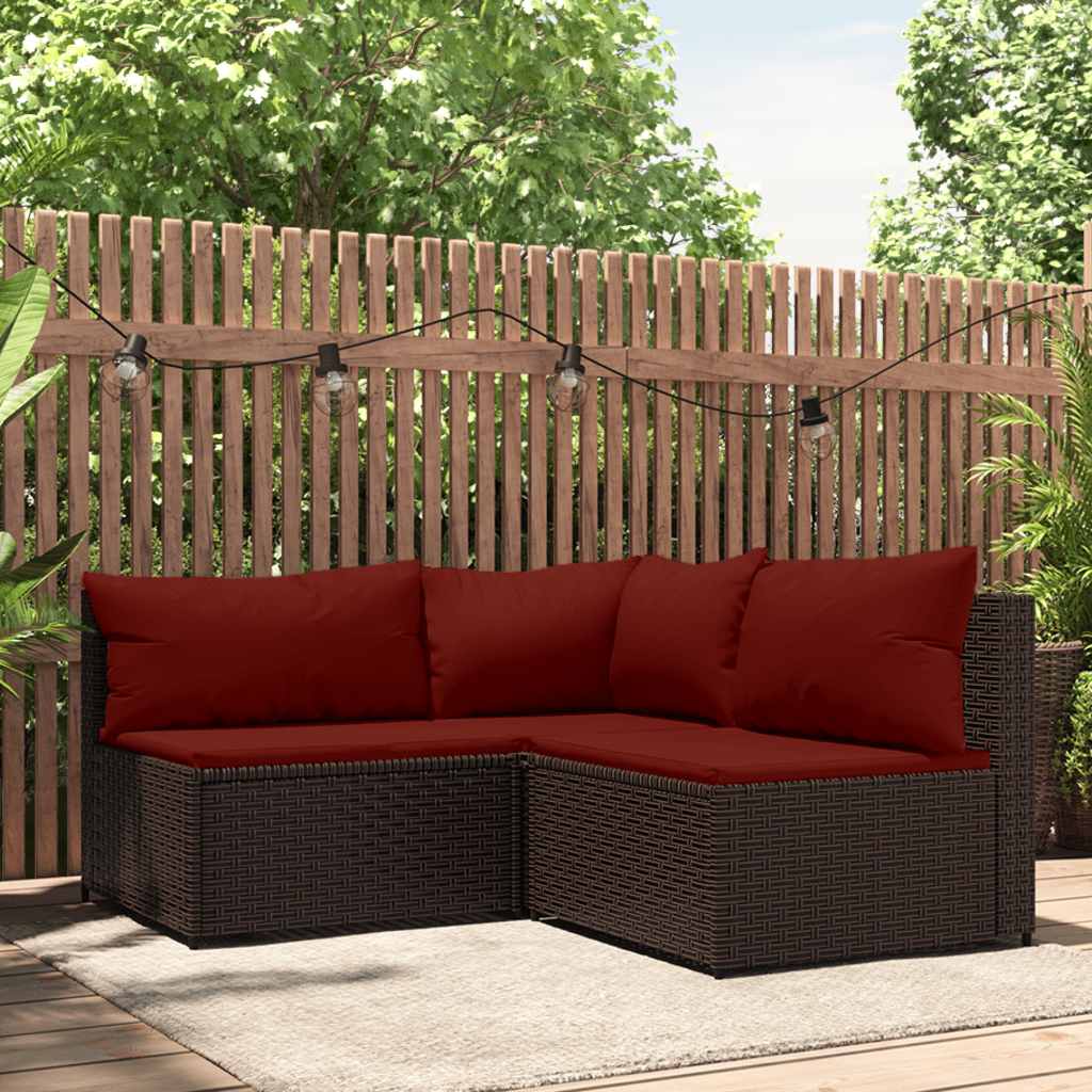 foto del prodotto set mobili da giardino 3 pz con cuscini in polyrattan marrone