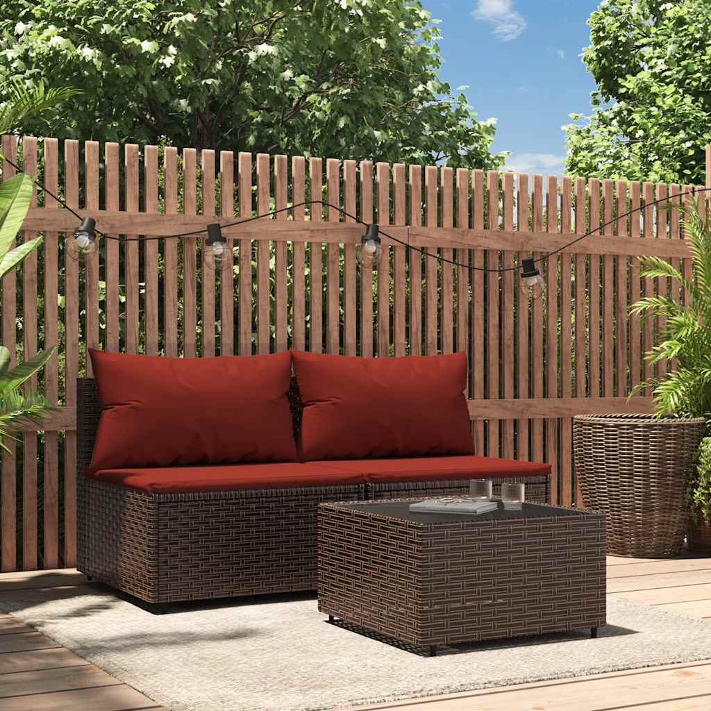 foto del prodotto set mobili da giardino 3 pz con cuscini in polyrattan marrone