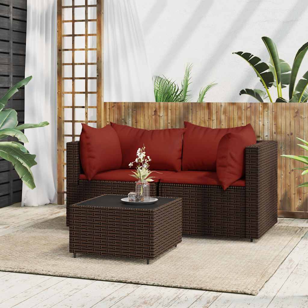 foto del prodotto set mobili da giardino 3 pz con cuscini in polyrattan marronecod mxl 130054