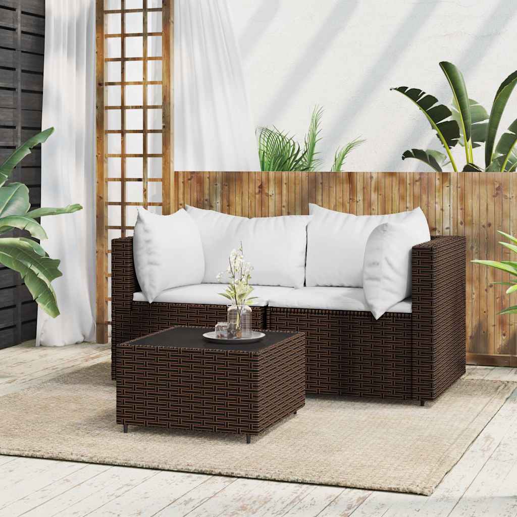 foto del prodotto set mobili da giardino 3 pz con cuscini in polyrattan marronecod mxl 82192