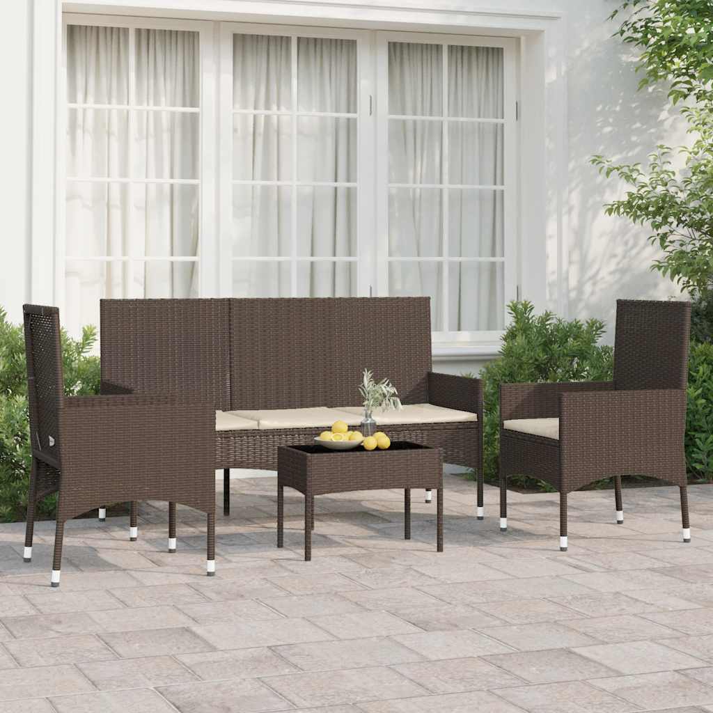 foto del prodotto set mobili da giardino 4 pz con cuscini in polyrattan marrone