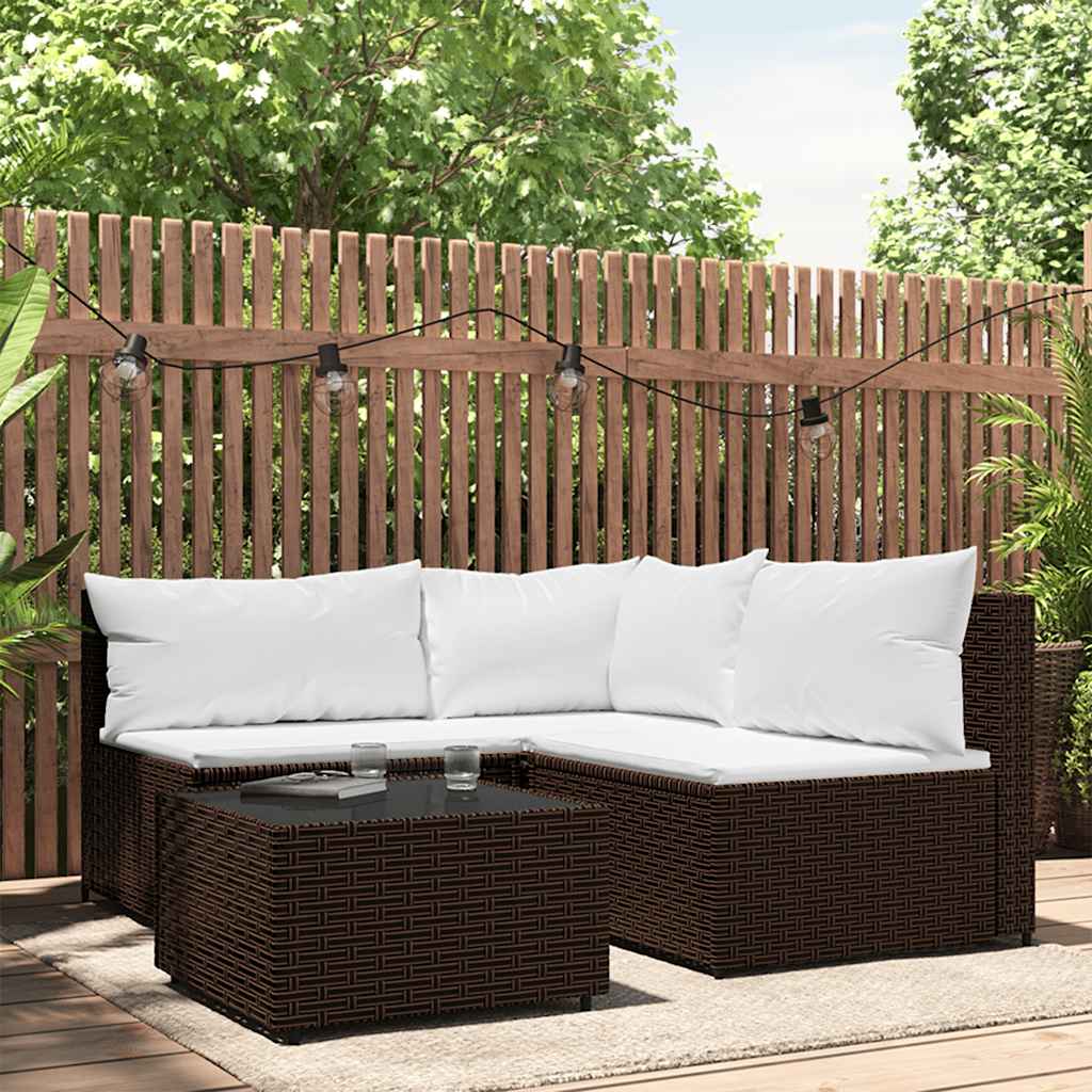 foto del prodotto set mobili da giardino 4 pz con cuscini in polyrattan marrone