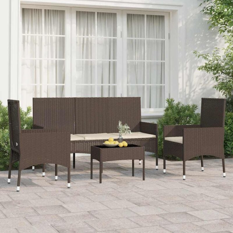 foto del prodotto set mobili da giardino 4 pz con cuscini in polyrattan marrone vidaxl