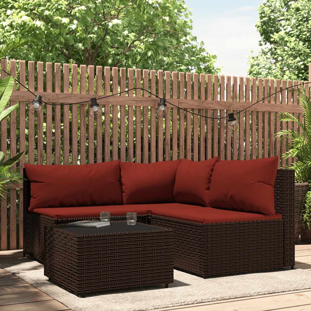 foto del prodotto set mobili da giardino 4 pz con cuscini in polyrattan marronecod mxl 130067