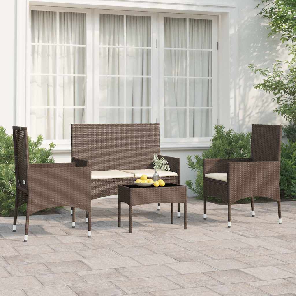 foto del prodotto set mobili da giardino 4 pz con cuscini in polyrattan marronecod mxl 71429