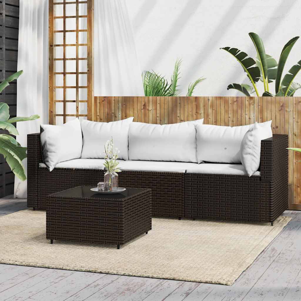 foto del prodotto set mobili da giardino 4 pz con cuscini in polyrattan marronecod mxl 82202