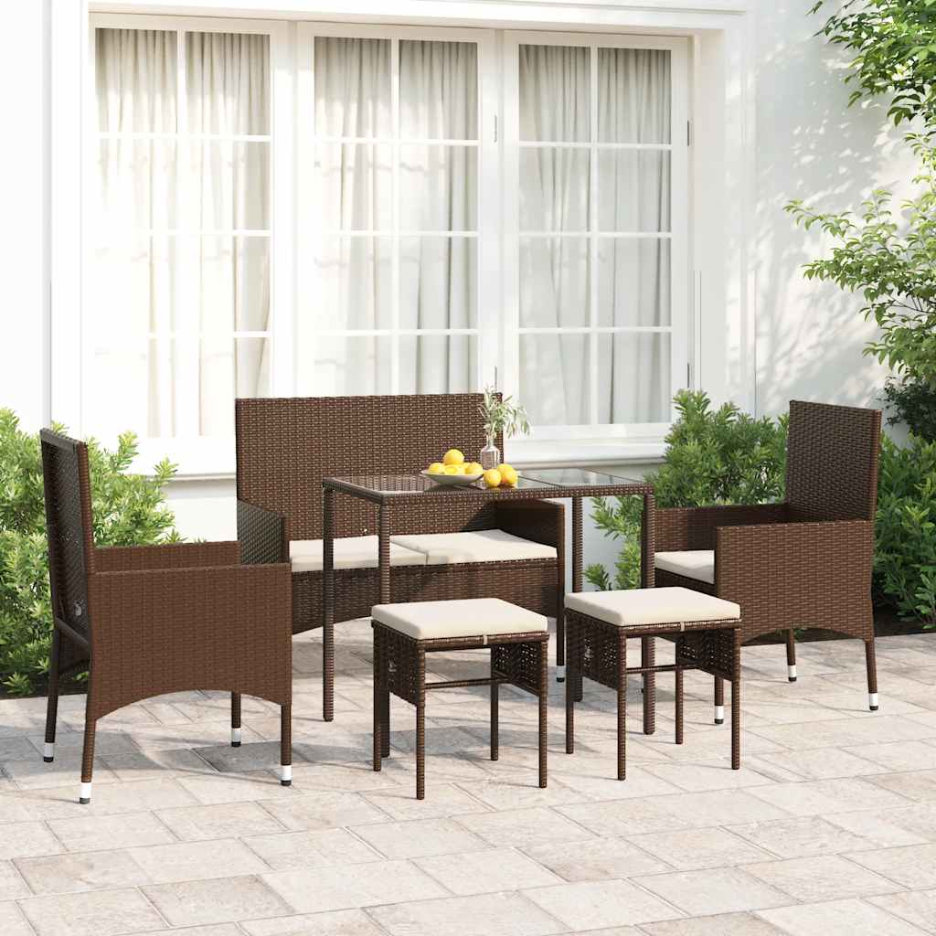 foto del prodotto set mobili da giardino 6pz con cuscini in polyrattan marronecod mxl 101282