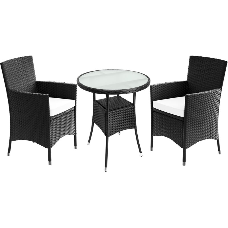 foto del prodotto set mobili da giardino balcone deuba in poly rattan neri 3 pezzi 1 tavolo e 2 sedie con cuscino rimovibile