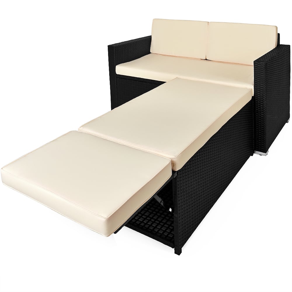 foto del prodotto set mobili da giardino divano e ottomana nero polyrattan