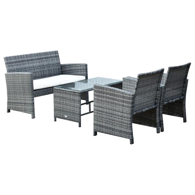 foto del prodotto set mobili da giardino in pe rattan divanetto e 2 poltrone con tavolino e cuscini grigio