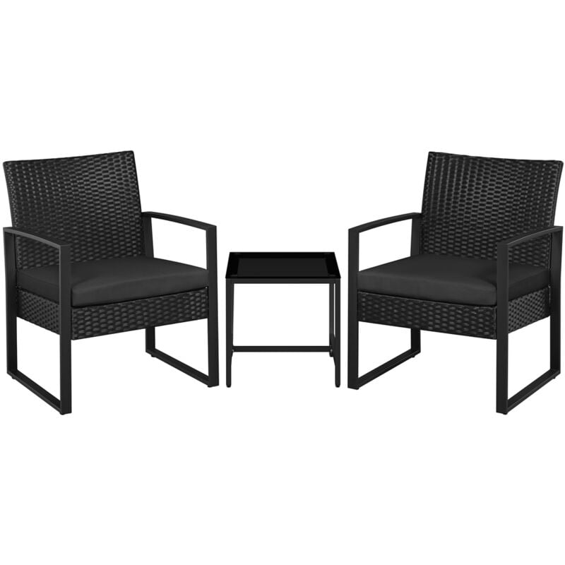foto del prodotto set mobili da giardino in poly rattan 2 sedie e tavolino da balcone con cuscini esterno interno nero yaheetech