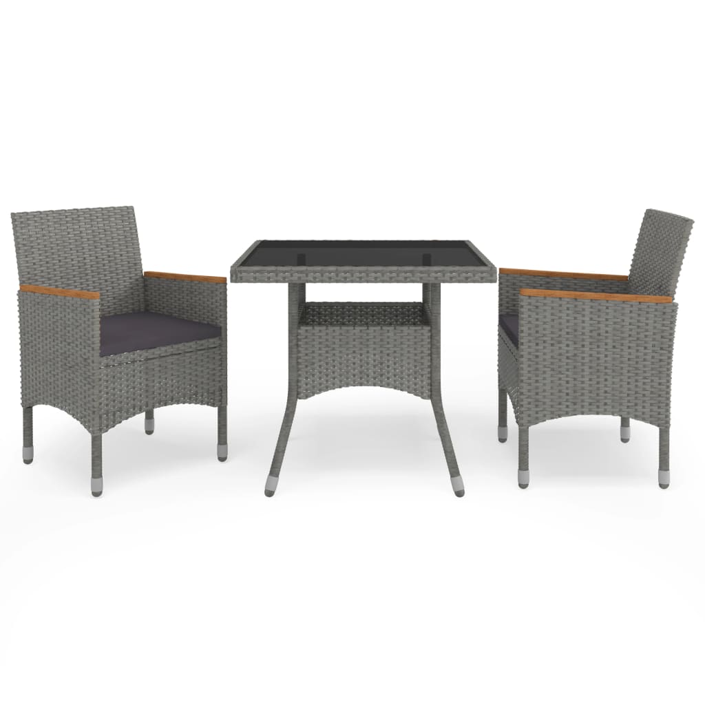 foto del prodotto set mobili da pranzo da giardino 3 pz grigio polyrattan acacia cod mxl 41719