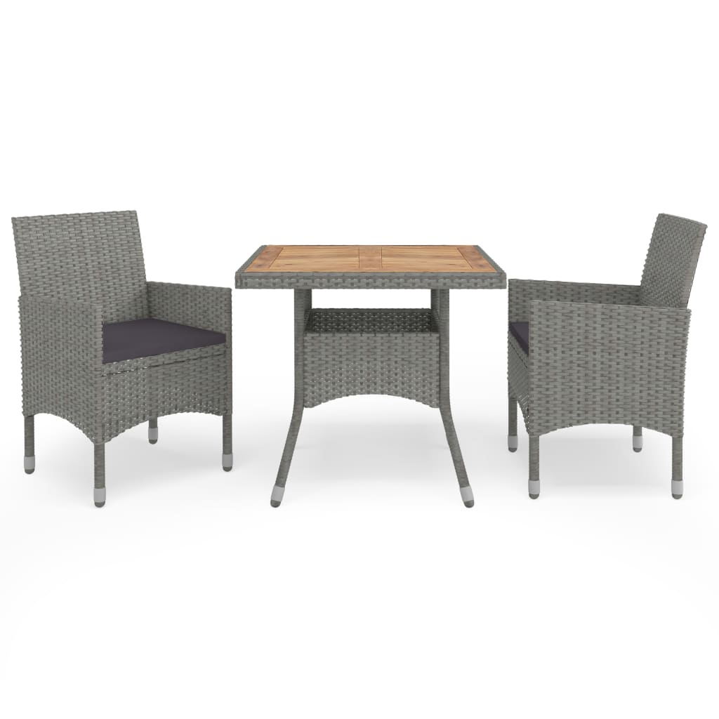 foto del prodotto set mobili da pranzo da giardino 3 pz grigio polyrattan acacia cod mxl 43787