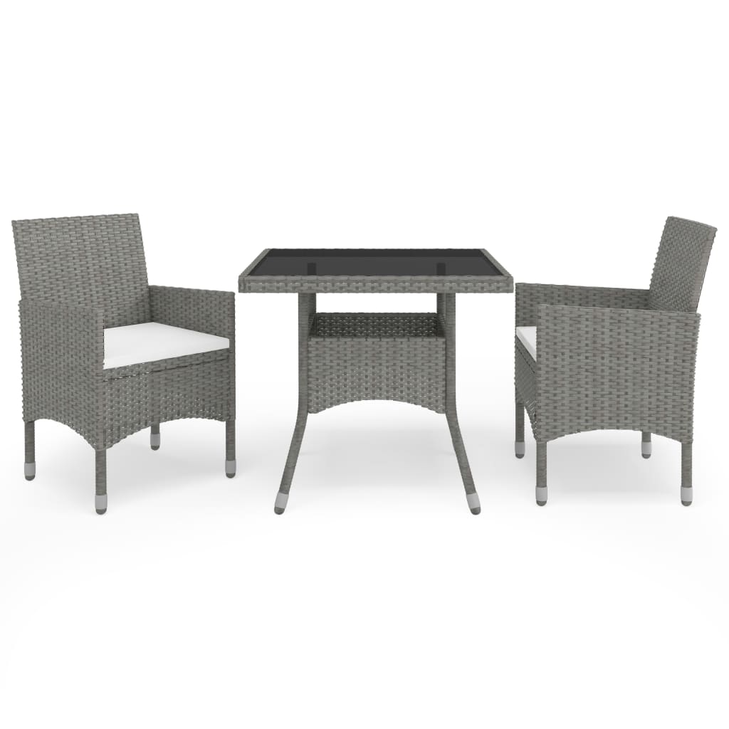 foto del prodotto set mobili da pranzo da giardino 3 pz grigio polyrattan e vetro cod mxl 43790
