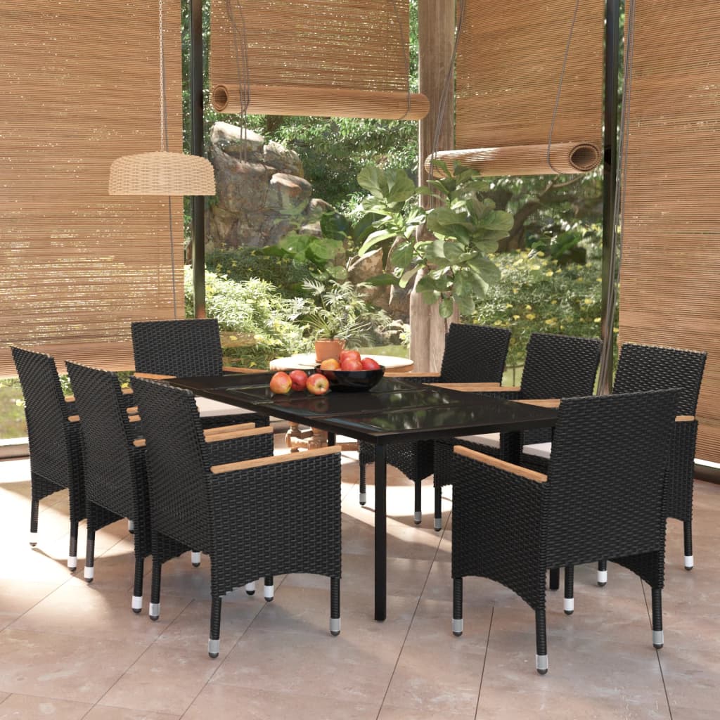 foto del prodotto set mobili da pranzo da giardino 9 pz con cuscini nero cod mxl 48745