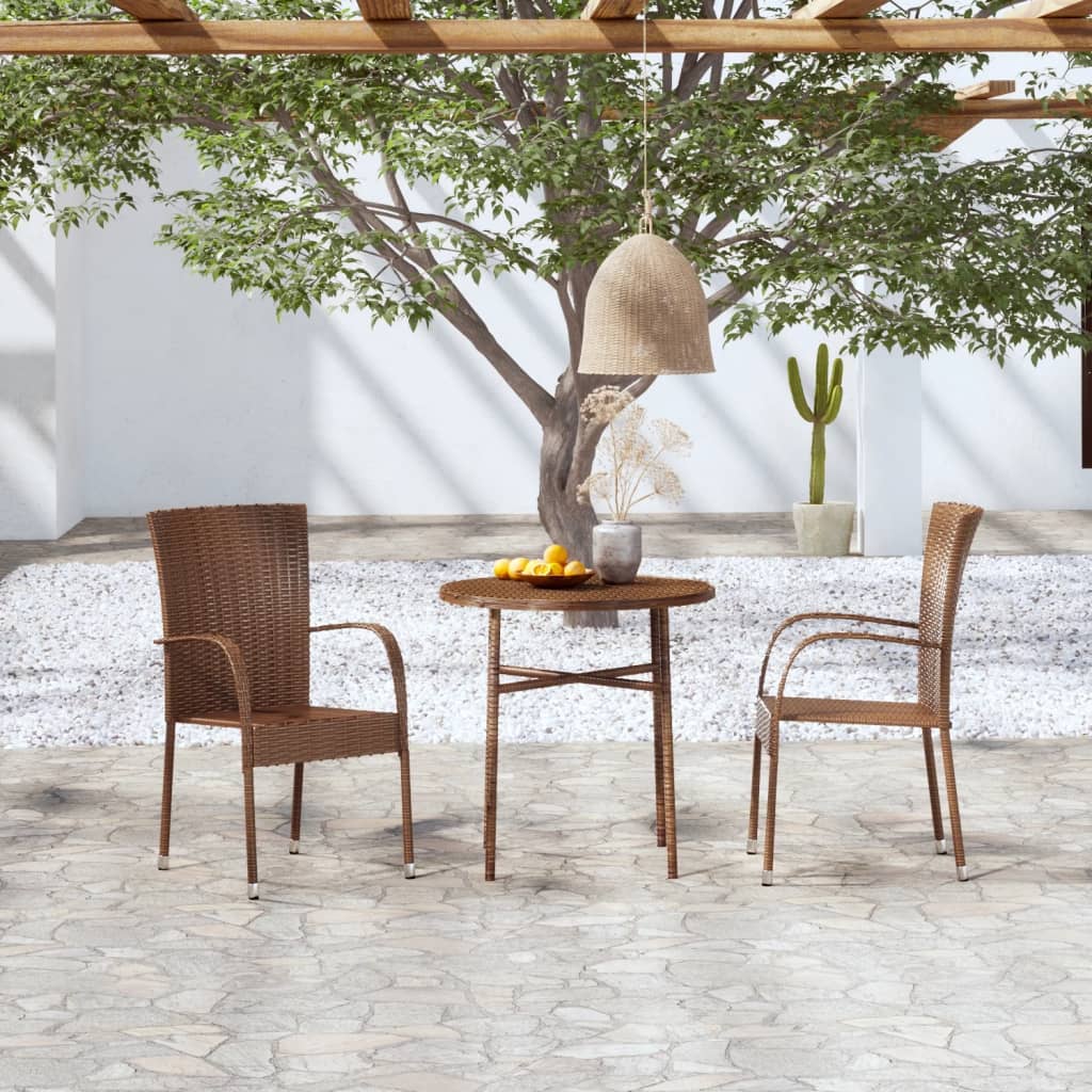 foto del prodotto set mobili da pranzo per giardino 3 pz in polyrattan marrone cod mxl 35472