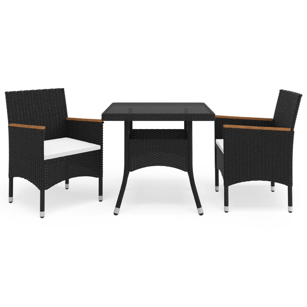 foto del prodotto set mobili da pranzo per giardino 3 pz nero polyrattan e acacia cod mxl 37895