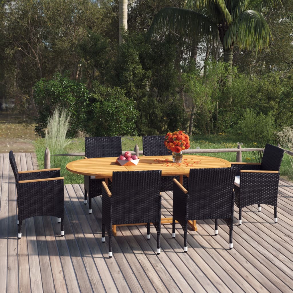 foto del prodotto set mobili da pranzo per giardino 7 pz in polyrattan nero cod mxl 46814