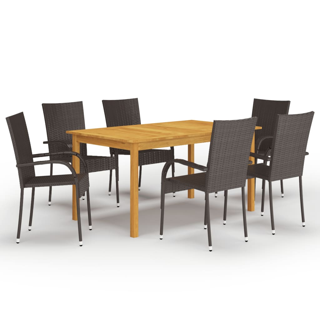 foto del prodotto set mobili da pranzo per giardino 7 pz marrone cod mxl 51811