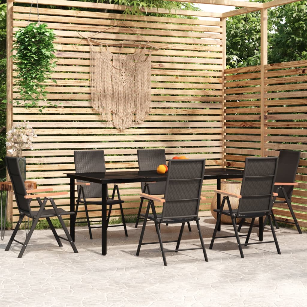 foto del prodotto set mobili da pranzo per giardino 7 pz nero cod mxl 41292