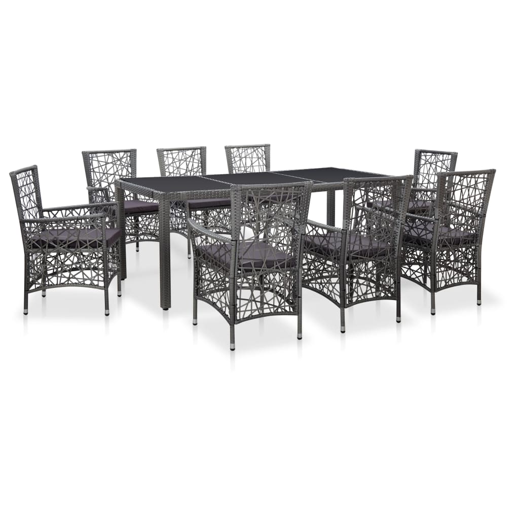 foto del prodotto set mobili da pranzo per giardino 9 pz in polyrattan grigio cod mxl 34869