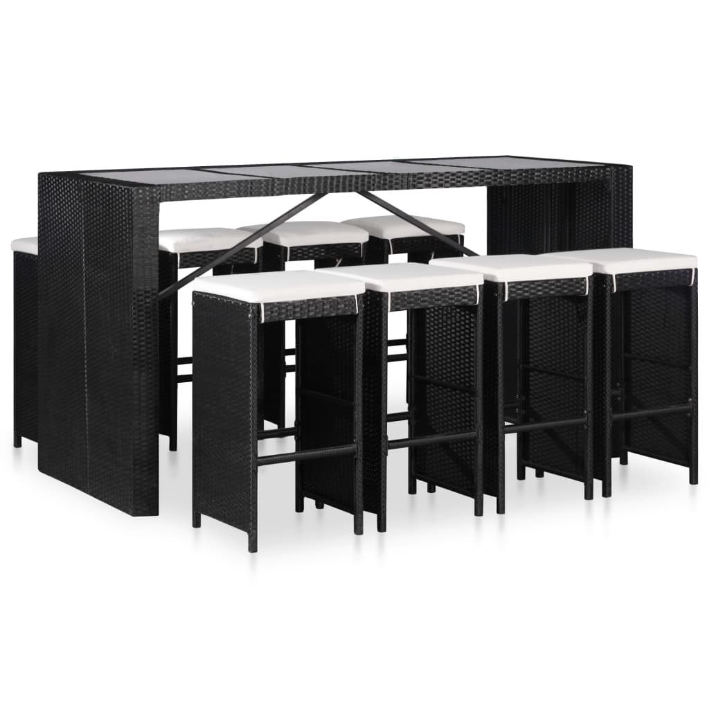 foto del prodotto set mobili da pranzo per giardino 9 pz in polyrattan nero cod mxl 35375