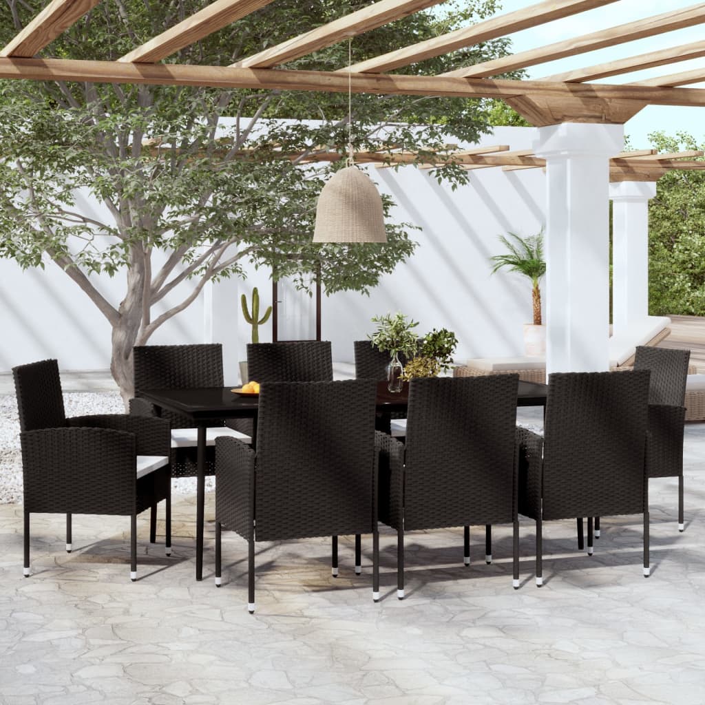 foto del prodotto set mobili da pranzo per giardino 9 pz nero cod mxl 41973