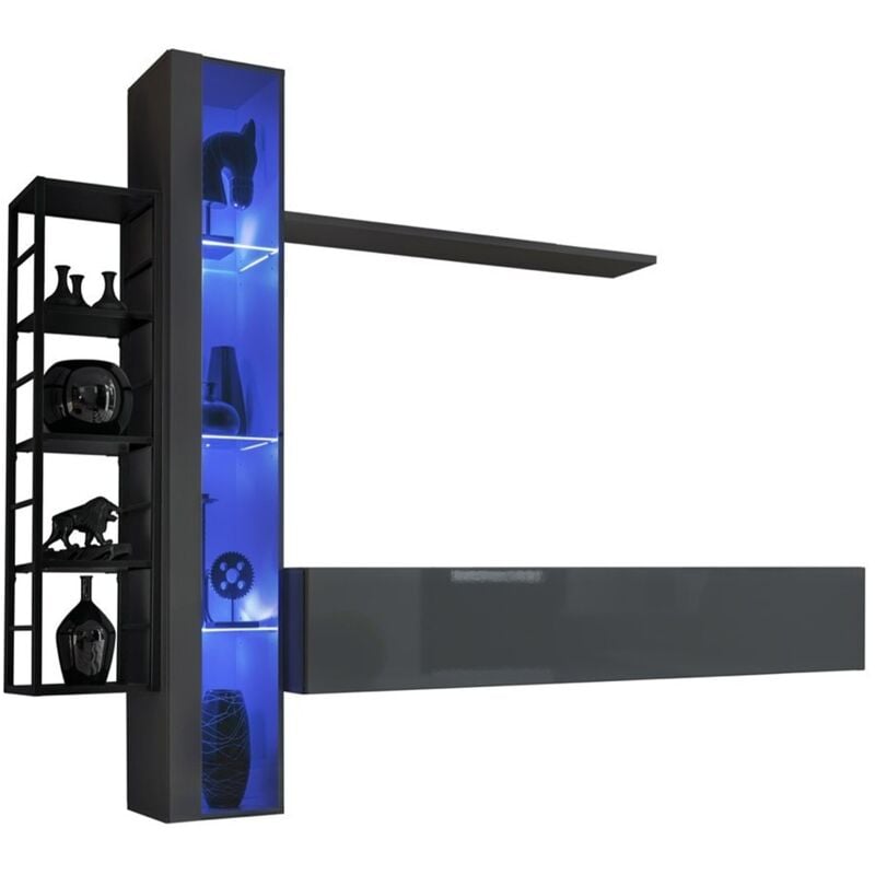 foto del prodotto set mobili da salotto industriale switch m7 bianco led integrati sistema push to open