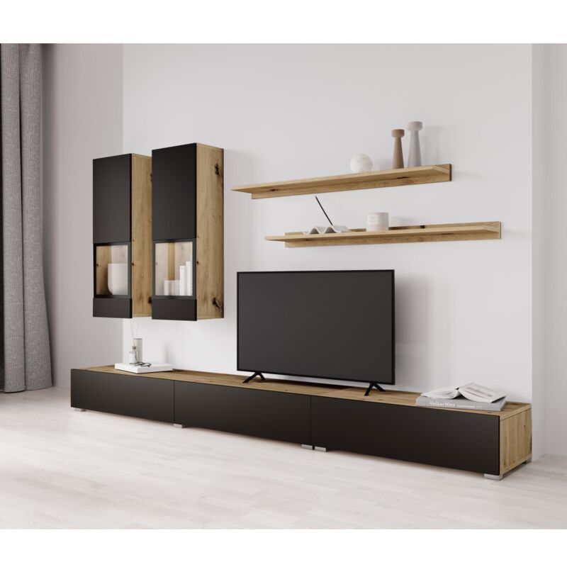 foto del prodotto set mobili da salotto ramos rovere e nero super opaco design contemporaneo senza led