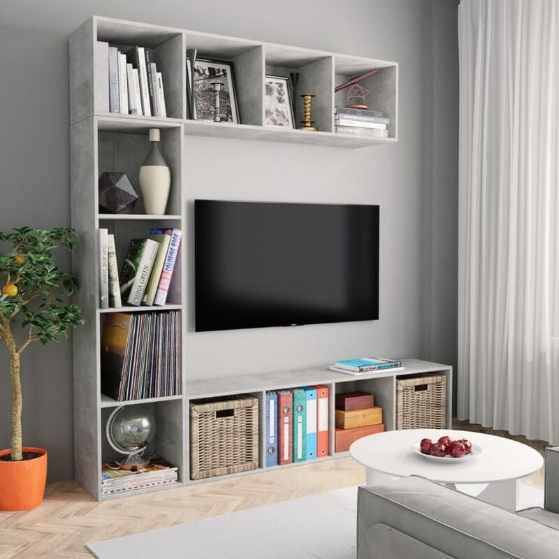 foto del prodotto set mobili libreria/porta tv 3 pz grigio cemento 180x30x180 cm - vidaxl