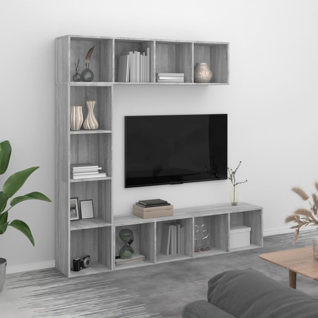 foto del prodotto set mobili libreria porta tv 3 pz grigio sonoma 180x30x180 cm