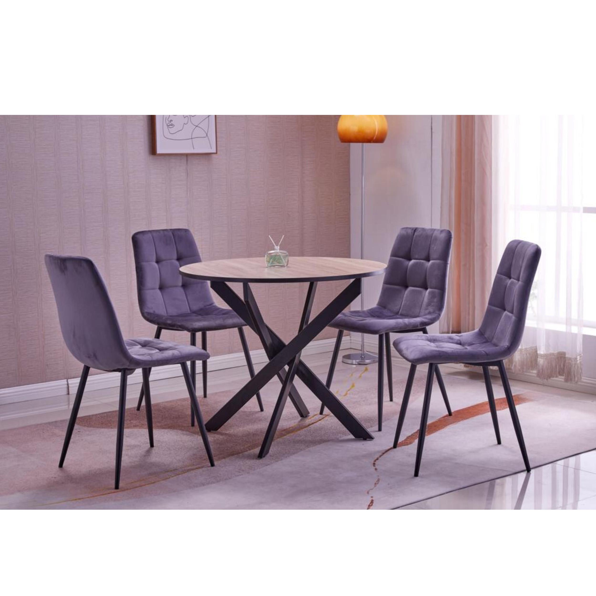 foto del prodotto set mobili, pack di 4 sedie da pranzo, sedia imbottita, sedia, tavolo rotondo 90x90x77cm, colore rovere nero, gambe nere rf2659