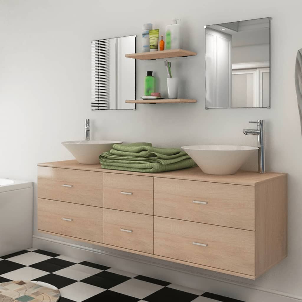 foto del prodotto set mobili per bagno 9 pz con lavandino e rubinetto beige cod mxl 10387