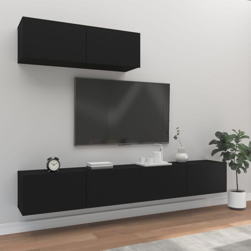 foto del prodotto set mobili porta tv 3 pz nero in legno multistrato vidaxl