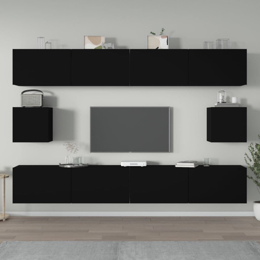 foto del prodotto set mobili porta tv 6 pz nero in legno multistratocod mxl 97599