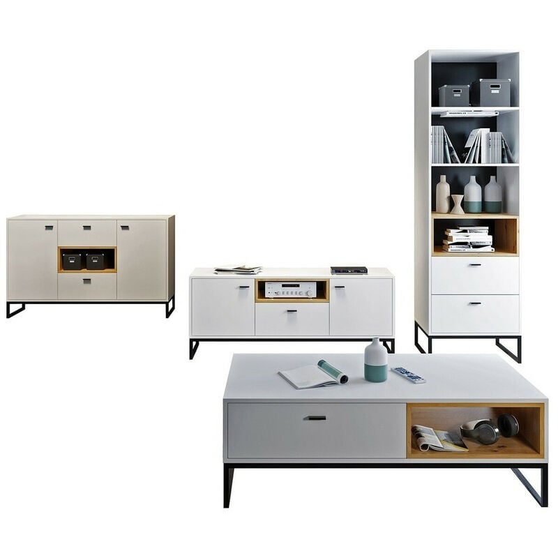 foto del prodotto set mobili soggiorno baltesi 109, bianco + rovere artisan
