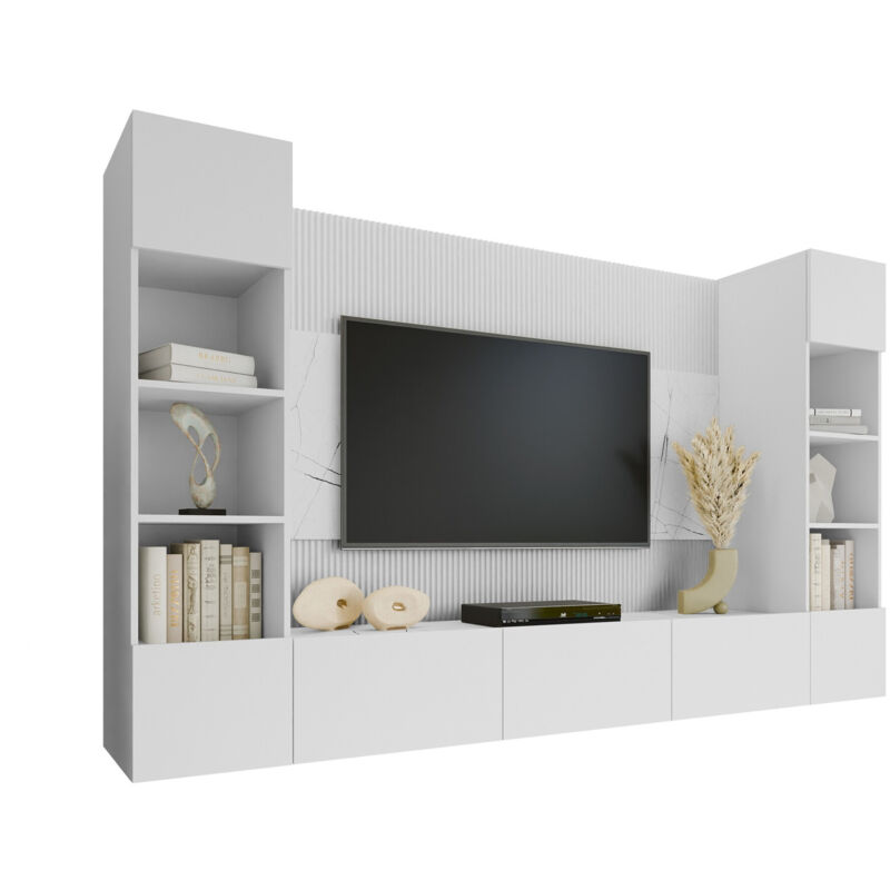 foto del prodotto set mobili soggiorno comfivo 368, bianco marmo bianco