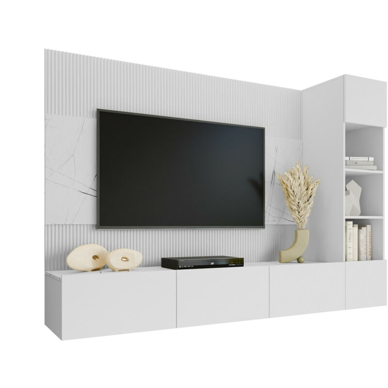 foto del prodotto set mobili soggiorno comfivo 369, bianco marmo bianco