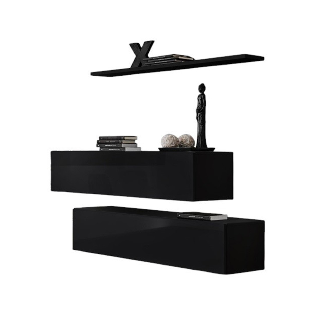 foto del prodotto set mobili soggiorno switch sbii nero lucido mobile tv e mensola da parete design