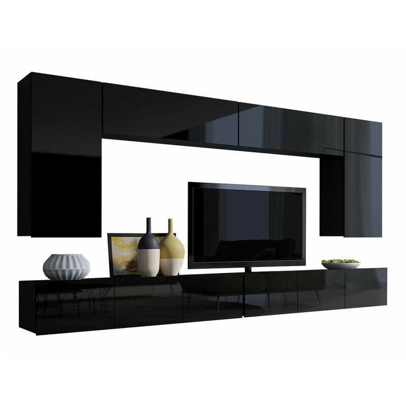 foto del prodotto set mobili soggiorno tivdalu 135, nero nero lucido