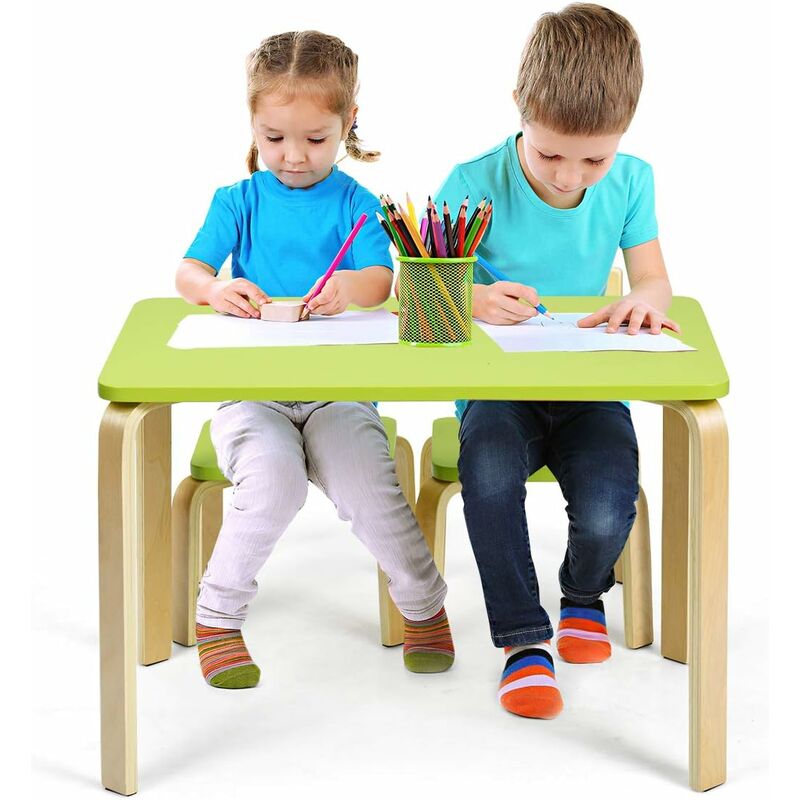 foto del prodotto set mobili tavolo e sedie per bambini, di legno, carini verde chiaro 