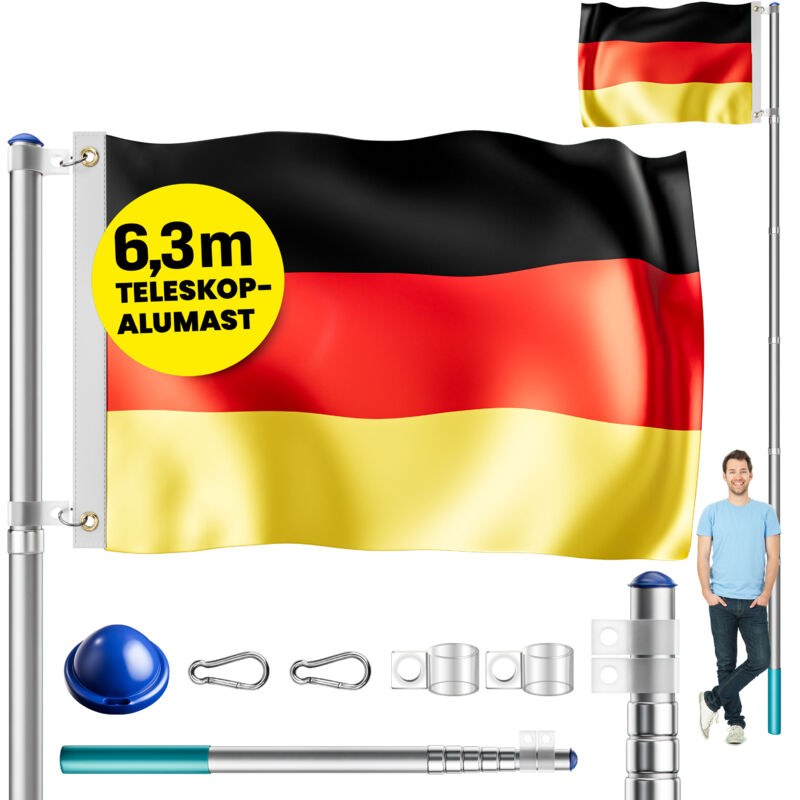 foto del prodotto set montaggio bandiera con asta in alluminio 6,30 m deutschland de monzana