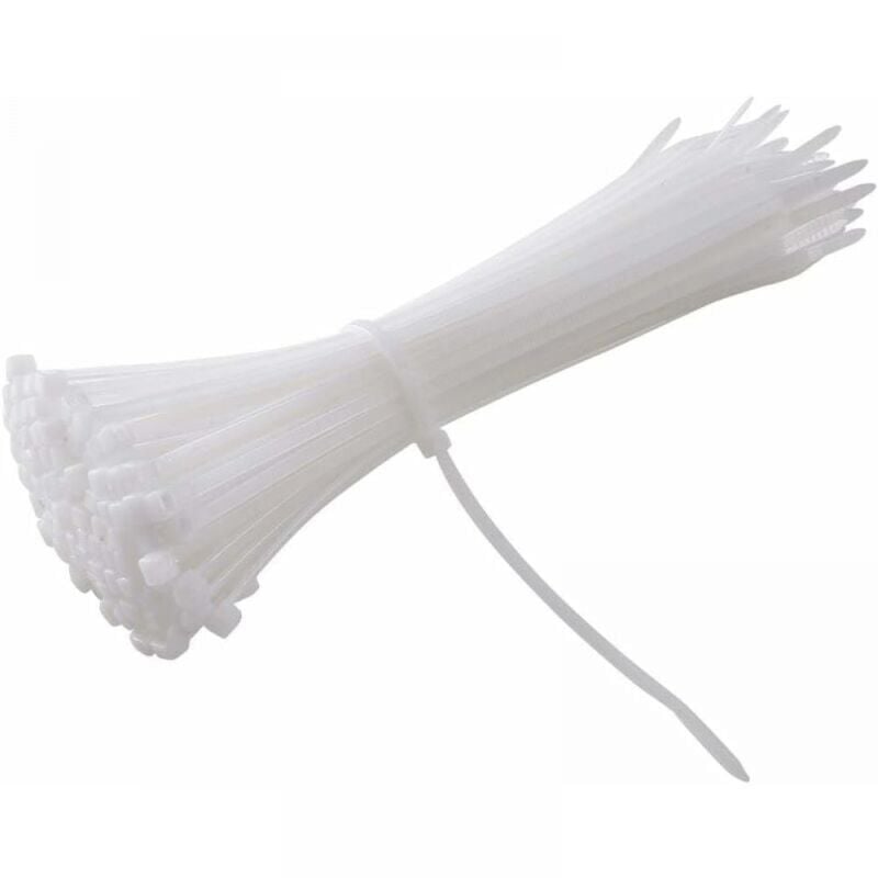 foto del prodotto set morsetti rapidi bianchi 100 morsetti 400 x 7,6 mm, elementi di fissaggio in nylon bianco